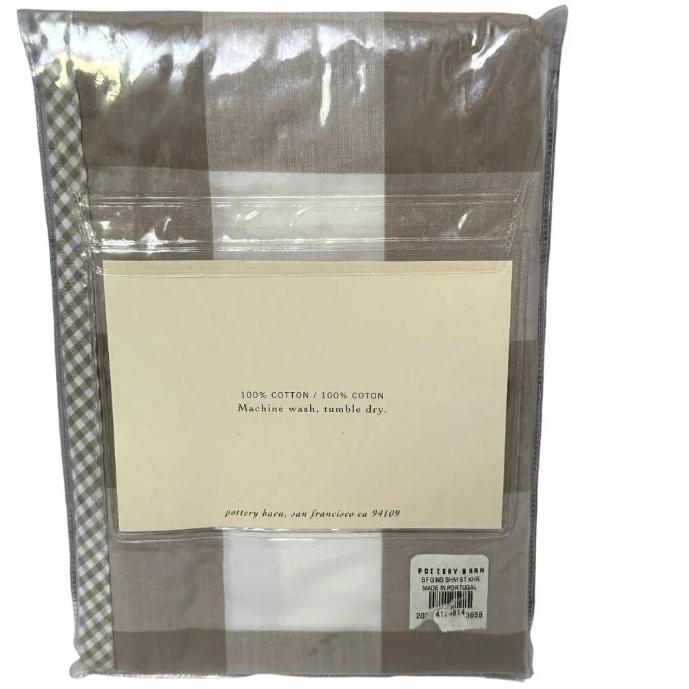 POTTERY BARN Buffalo Check Sham Beige Cotton One Pillowcase NWT